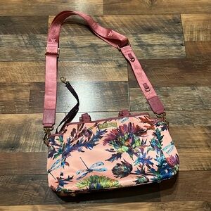 Anuschka Floral Print Dragonfly Garden Flowers Shoulder Bag Crossbody Purse
